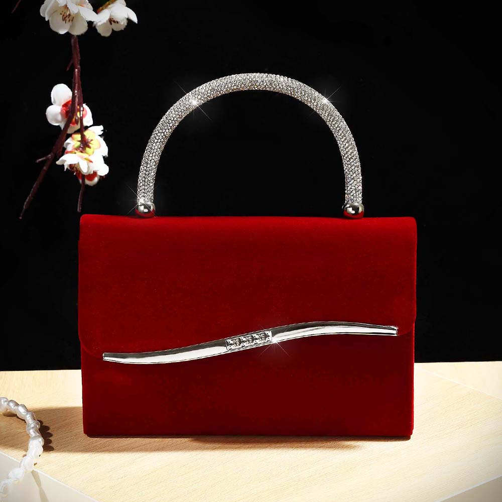 Luxury Bags Mini - New wine red velvet diamond-encrusted handbag