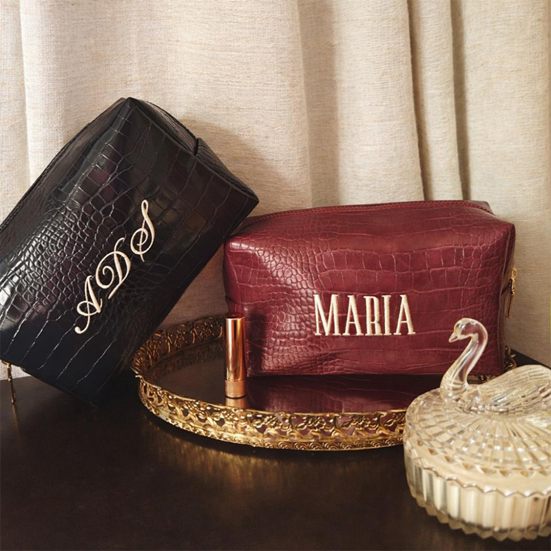 Luxury Bags That Are Vegan - Embroidered Croc Makeup Bag Personalized Vegan
